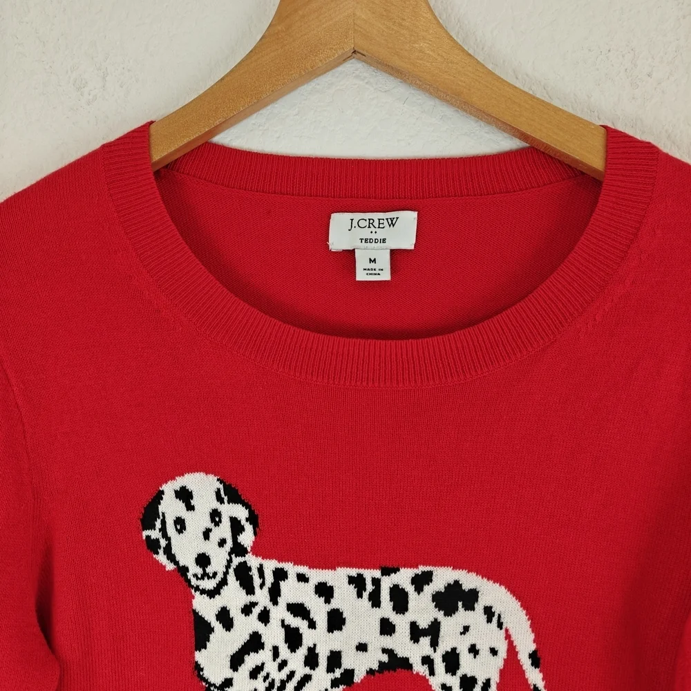 J. Crew Cotton Dalmatian Teddie Sweater In Red Sz M